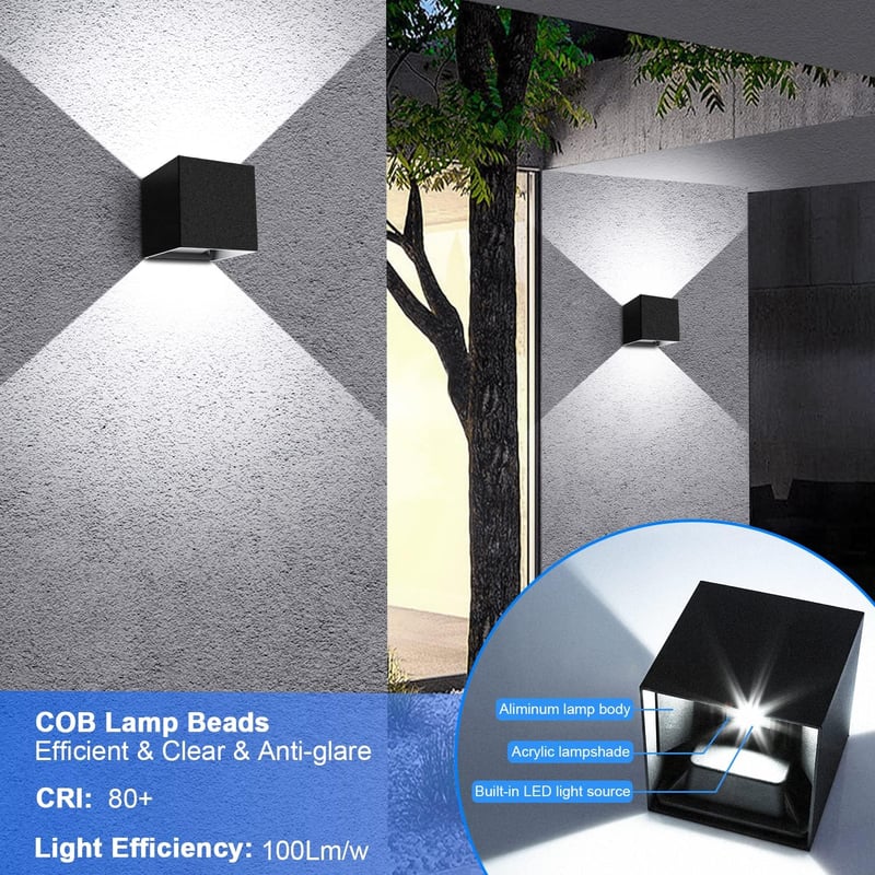 ledmo 4 db LED fali lámpa 20W kültéri/beltéri IP65 vízálló fekete 6000K hideg fehér