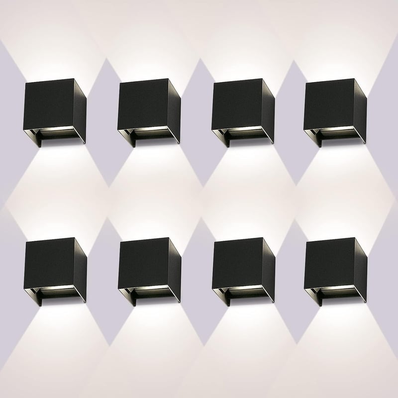 ledmo 8 darabos LED fali lámpa 12W IP65 vízálló kültéri beltéri fehér 4000K - Black 4000k-8pcs