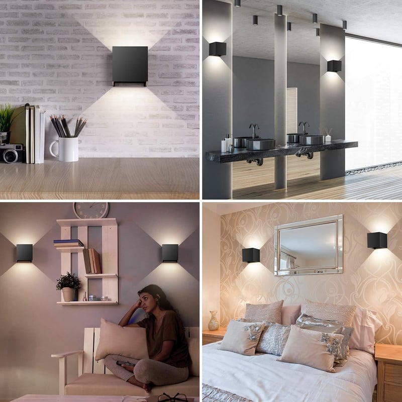 ledmo 8 darabos LED fali lámpa 12W IP65 vízálló kültéri beltéri fehér 4000K - Black 4000k-8pcs