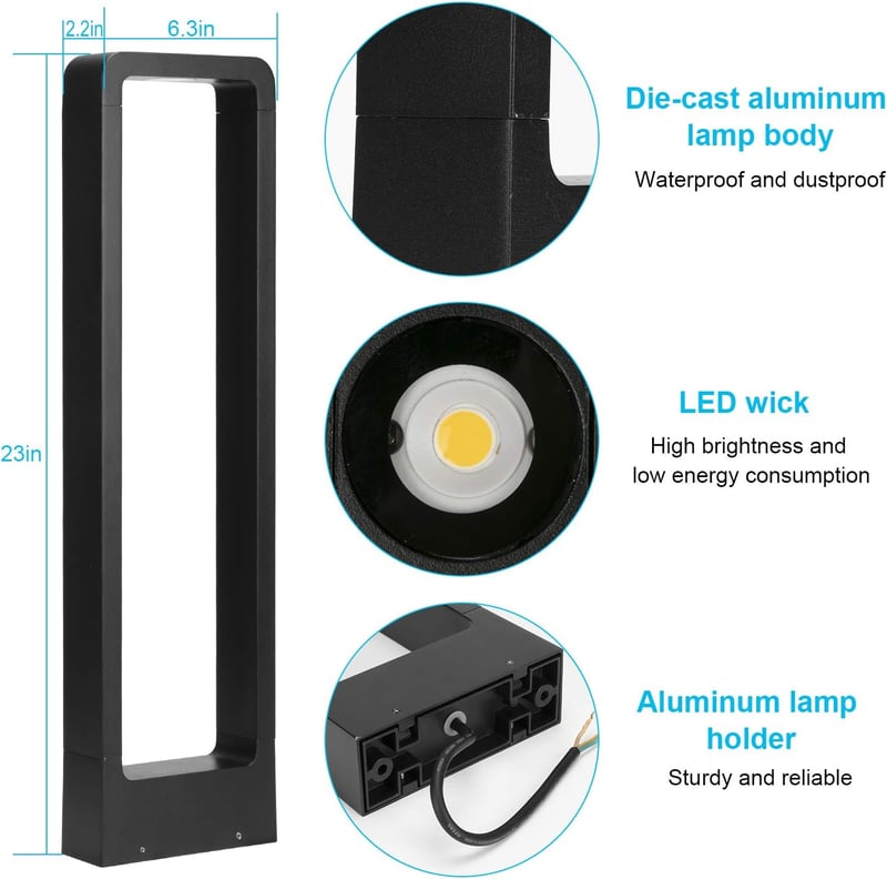 ledmo Kültéri LED Kerti Lámpa - 12W Fekete Alumínium Állólámpa, IP65 Vízálló, 3000K Meleg Fehér, 1100lm, Ösvény Világítás Kertbe, Udvarra