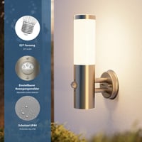 ledscom.de PORU vanjska zidna svjetiljka, IP44, sa senzorom pokreta, nehrđajući čelik, mat srebrna, okrugla, s E27 grlom, maks. 15W 4