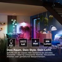 LEDVANCE Smart+ Matter LED žiarovka, E27, 9W, 806 lm, RGBW farebné a biele svetlo, dizajn Matt Frost, kompatibilná s Google, Alexa a Apple, aplikácia a 6
