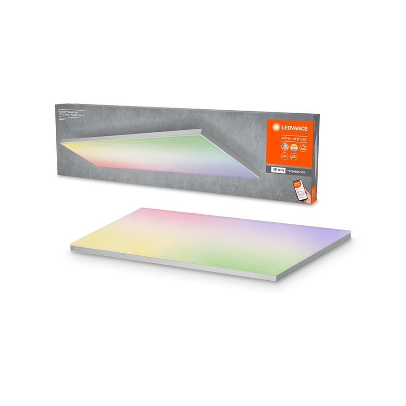 LEDVANCE SMART+ Planon bezrámový LED stropný panel, 1200x300 mm, nastaviteľná biela farba a RGB, WiFi, kompatibilný s Google a Alexa