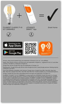 LEDVANCE Smart WiFi LED E27 2700K Dimmable Okos Izzó 4db Alexa Google Vezérlés - 4 pcs (pack of 1), E27, Drop E27, 40W Replacement 5