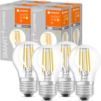 LEDVANCE Smart WiFi LED E27 2700K Dimmable Okos Izzó 4db Alexa Google Vezérlés - 4 pcs (pack of 1), E27, Drop E27, 40W Replacement 1
