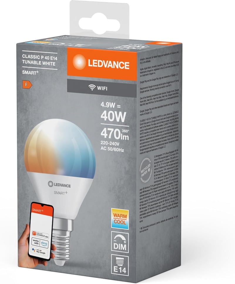 LEDVANCE Smart WiFi LED izzó E14 foglalat, dimmelhető, színhőmérséklet szabályozható 2700-6500K
