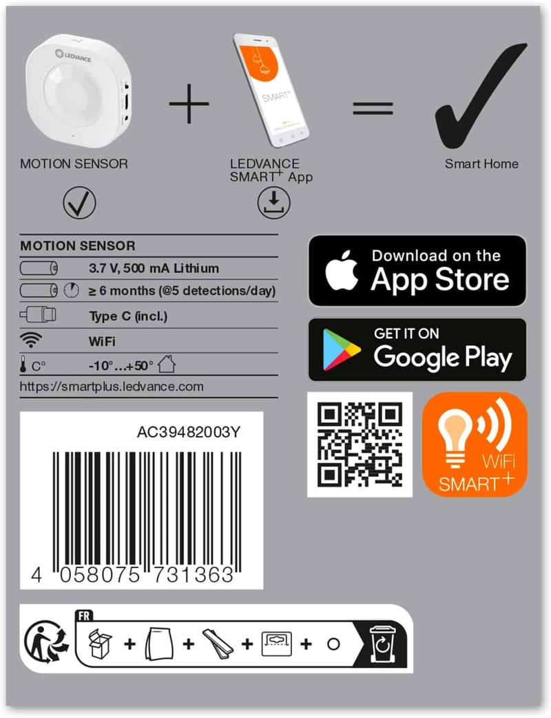 LEDVANCE SMART+ WiFi mozgásérzékelő, okos mozgásszenzor, Type-C, intelligens eszközökhöz - Einzel-Pack, Motion detector