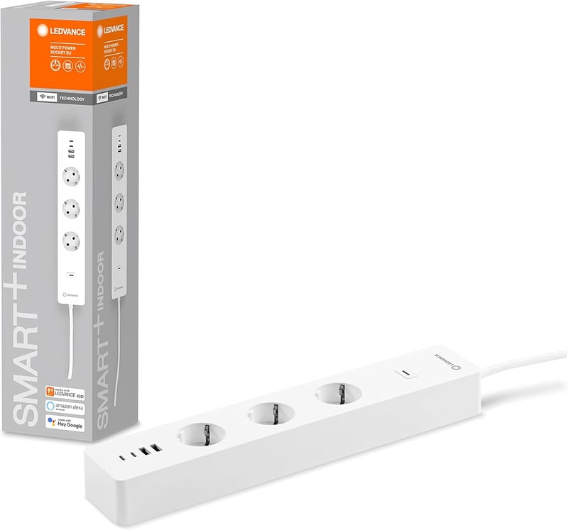 LEDVANCE Smart WiFi Okos Elosztó 3 Aljzat USB Portokkal Túlfeszültség Védelem - Pack of 1, Indoor-Cabled, WiFi