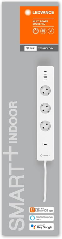 LEDVANCE Smart WiFi Okos Elosztó 3 Aljzat USB Portokkal Túlfeszültség Védelem - Pack of 1, Indoor-Cabled, WiFi 7
