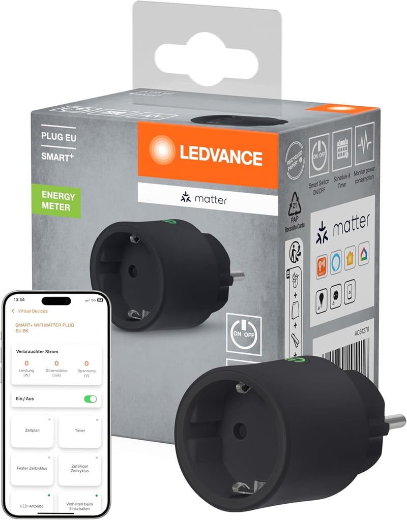 LEDVANCE SMART+ Indoor Plug okos konnektor Matter WiFi - fekete