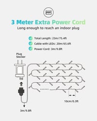 LEDYA 20m 200 LED Karácsonyi Fényfüzér Meleg Fehér 8 Mód Memória Vízálló IP44 - 20 m 7