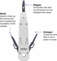 LEENUE LSA Insertion Tool, LSA Plus Insertion Tool Crown, Network Tool for Ethernet RJ45 Network Socket Cat7/Cat6/Ca6A and Telephone Cable RJ11, Data Transfer Tool with Hook and Blade Grey 3