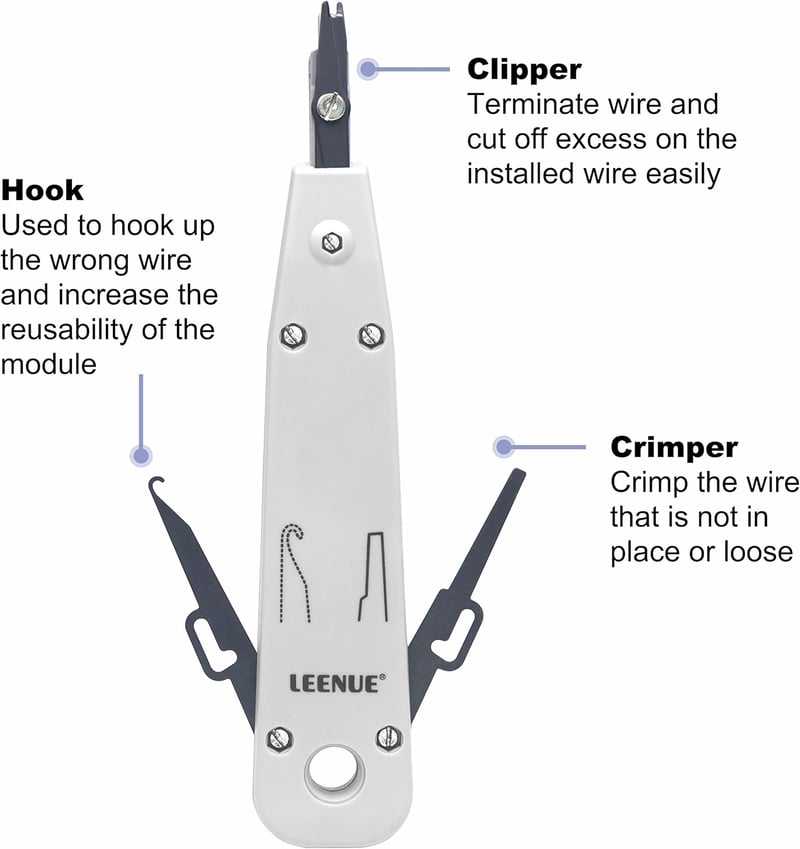LEENUE LSA Insertion Tool, LSA Plus Insertion Tool Crown, Network Tool for Ethernet RJ45 Network Socket Cat7/Cat6/Ca6A and Telephone Cable RJ11, Data Transfer Tool with Hook and Blade Grey