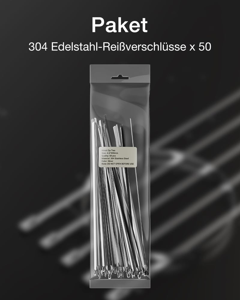 LEENUE Rozsdamentes acél kábelkötegelő 100 db, önzáró rögzítő pánt 300 x 4,6 mm, ezüst láncszem kerítés és kipufogócsőhöz