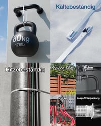 LEENUE Rozsdamentes acél kábelkötegelő 100 db, önzáró rögzítő pánt 300 x 4,6 mm, ezüst láncszem kerítés és kipufogócsőhöz 3