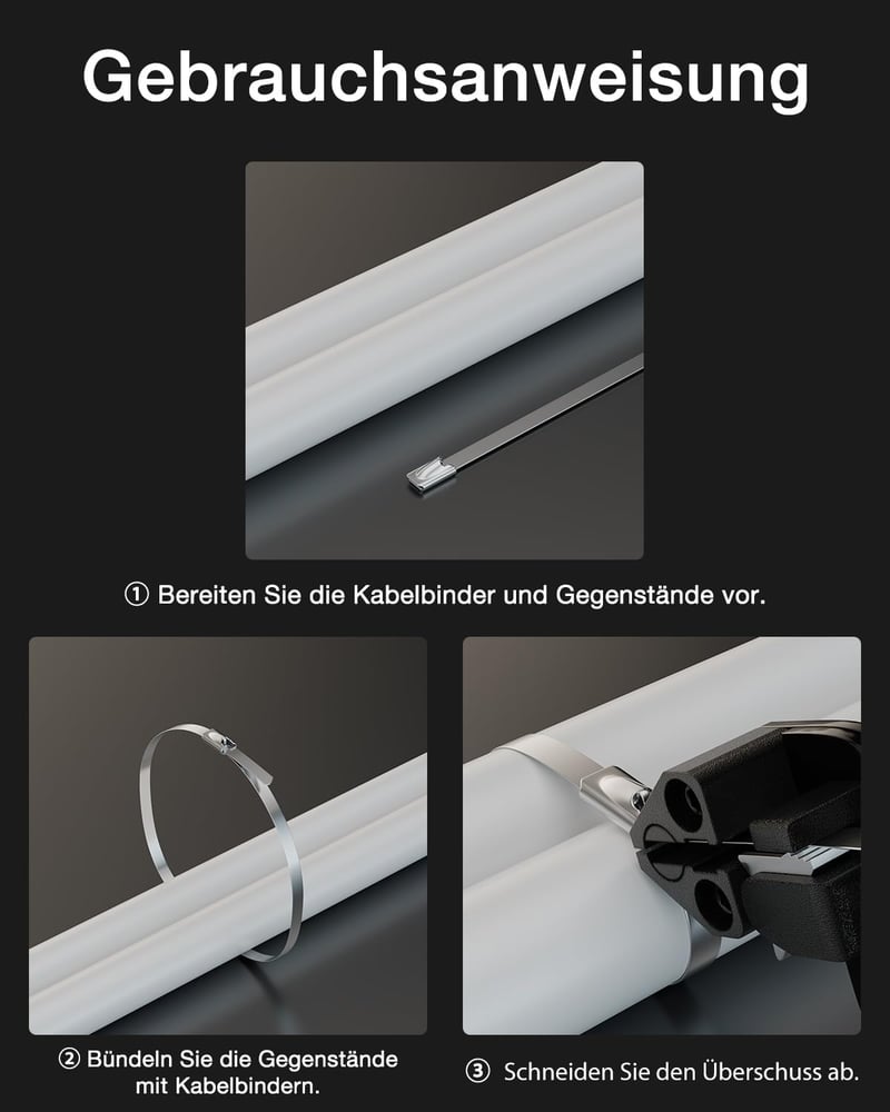 LEENUE Rozsdamentes acél kábelkötegelő 100 db, önzáró rögzítő pánt 300 x 4,6 mm, ezüst láncszem kerítés és kipufogócsőhöz