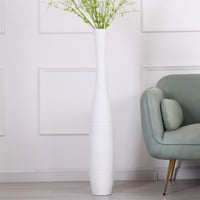 Podlahová váza Leewadee na kvety alebo pampovú trávu, výška 105 cm, biela, živica 1