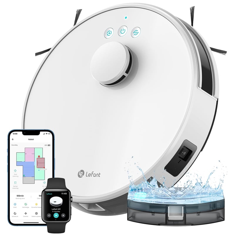 Lefant M1 2 u 1 robotski usisavač i uređaj za brisanje podova, 5500Pa, LiDAR navigacija, mapiranje više katova, WiFi, Alexa, bijeli