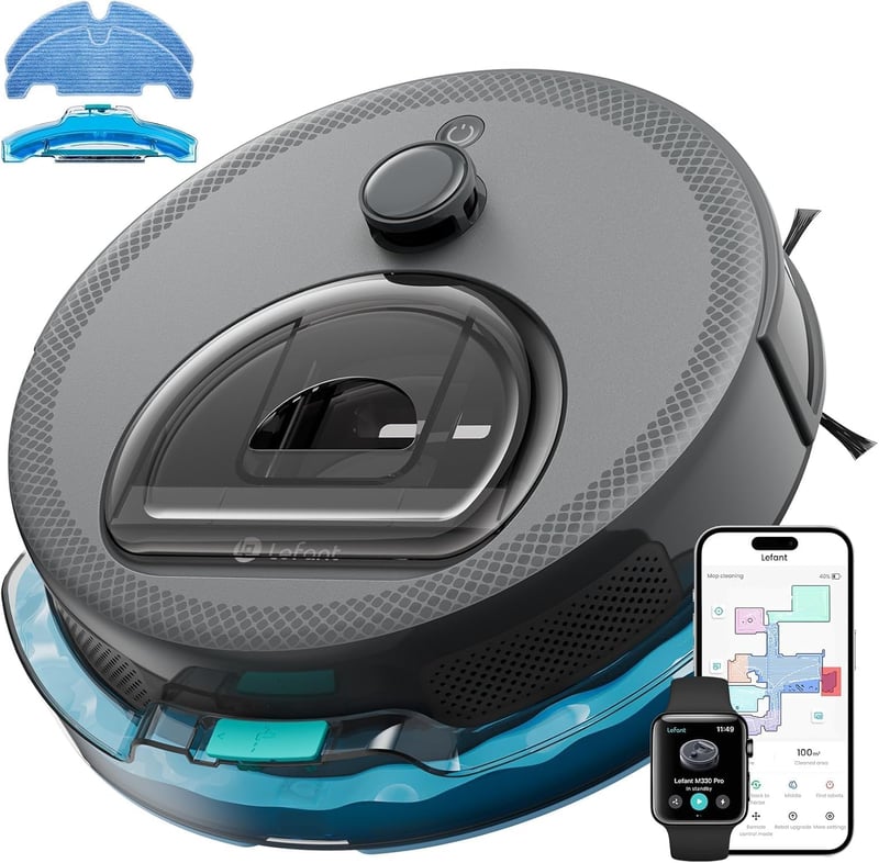 Lefant M330 Pro 3 az 1-ben Robot Porszívó 5000 Pa Szívóerővel, DToF Navigáció, Térképezés, Virtuális Zónák, Akadályelkerülés, 150 perc, WiFi, Alexa
