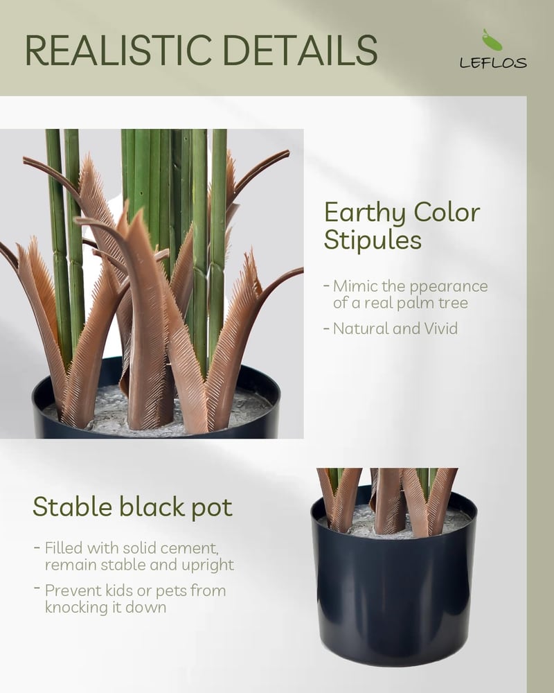 Leflos 150 cm Műpálma Dypsis Lutescens - Beltéri Dekorációs Növény 13 Állítható Törzzsel Irodába, Otthonba, Üzletbe - Élethű Műnövény Fekete