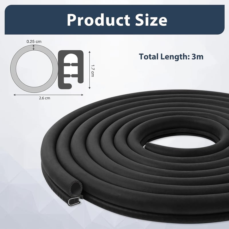 Lefunom 3m Univerzális Ajtótömítés Gumiszalag Autó Hajó Lakóautó Karavánhoz Fekete - 3 m, Side seal