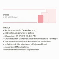 Týždenný plánovač s poznámkovým blokom Legami 2026-2027, cestovateľské nálepky, 16-mesačný, malá veľkosť, september 2026 – december 2027, s gumičkou, papier s certifikátom FSC, 9,5 x 13,5 cm 6
