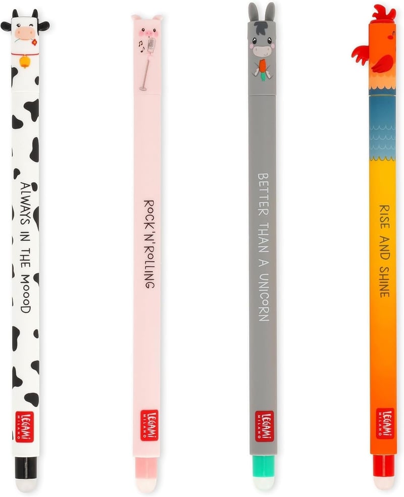 LEGAMI Farm Sweet Farm hőre törölhető zselés toll 4 db, 0,7 mm - fekete/rózsaszín/zöld/piros