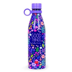 Termos cu model floral Legami Hot & Cold Flowers 800 ml – închidere ermetică, păstrează băuturile calde 12 ore și reci 24 de ore, mâner din silicon detașabil, oțel inoxidabil
