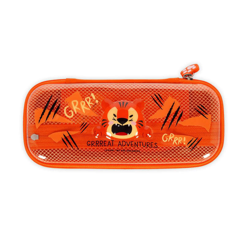 Puzdro na perá LEGAMI Wonderwow Tiger – 2 priehradky, s vnútorným držiakom na perá a sieťovaným vreckom, na zips, 23x11x5 cm