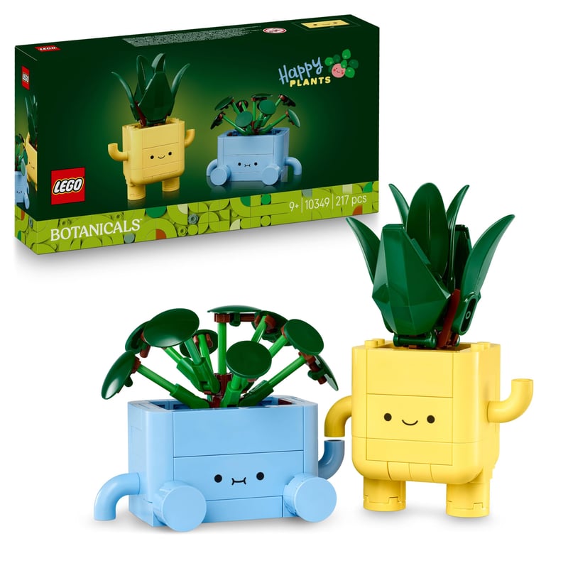 LEGO Botanicals Veselé rastliny 10349 – Dracéna a Pilea, umelé rastliny s farebnými kvetináčmi a vymeniteľnými výrazmi tváre, darček pre dievčatá