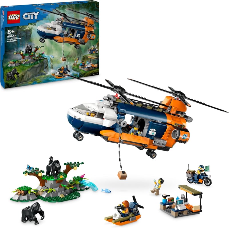 LEGO City Dzsungel Felfedező Helikopter - 881 Elemes Építőjáték 8+ Gyerekeknek, 5 Minifigurával és 3 Gorillával, 60437