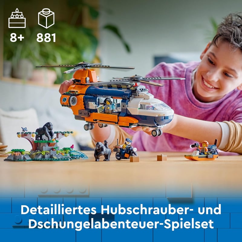 LEGO City Dzsungel Felfedező Helikopter - 881 Elemes Építőjáték 8+ Gyerekeknek, 5 Minifigurával és 3 Gorillával, 60437