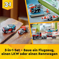 LEGO Creator 3 v 1 Plošinové nákladné auto s helikoptérou 31146 – Stavebnica prestaviteľná na lietadlo a cisternu, Hot Rod a SUV, pre deti od 7 rokov 6