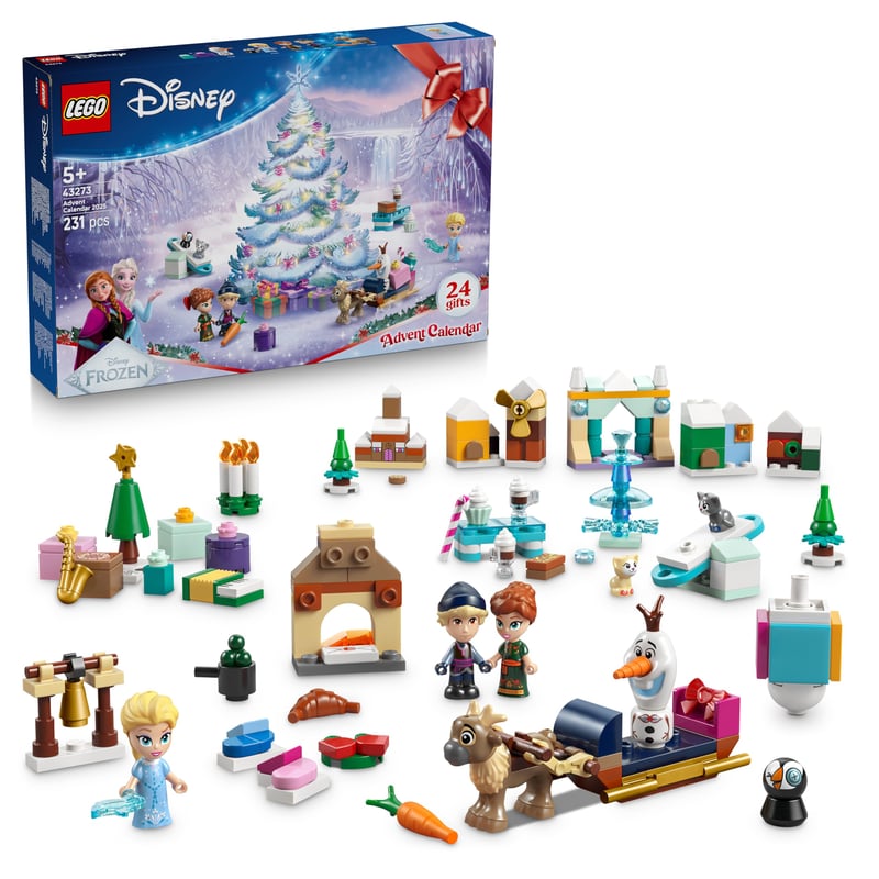 LEGO Disney Adventný kalendár Ľadové kráľovstvo 2025 (43273) – 24 vianočných prekvapení s minibábikami Anny a Elsy a figúrkami zvieratiek, princeznovská hračka pre dievčatá