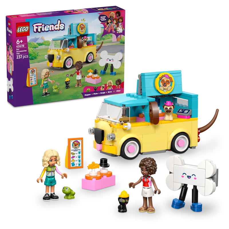 LEGO Friends 42678 Dodávka s doplnkami pre zvieratká – stavebnica, 2 minibábiky, figúrky psa, mačky a žaby, pre dievčatá od 6 rokov