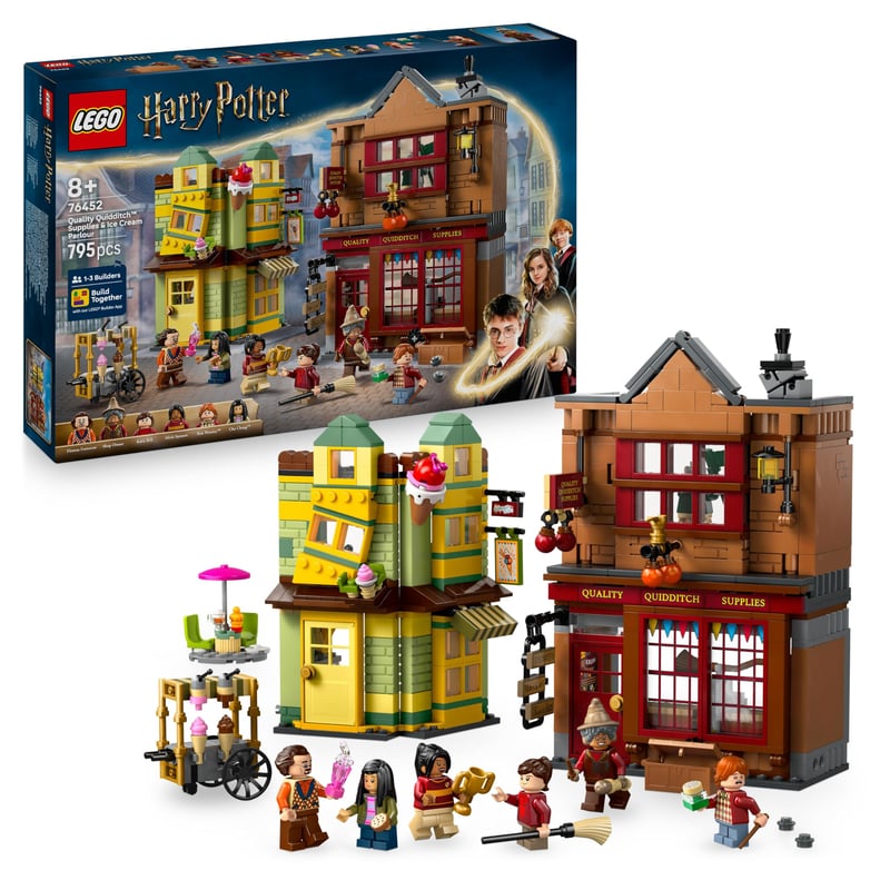 LEGO Harry Potter 76452 Metlobalové potreby a zmrzlináreň Floreana Fortescuea – stavebnica z Šikmej uličky so 6 minifigúrkami, metlou Nimbus 2000, pre deti od 8 rokov