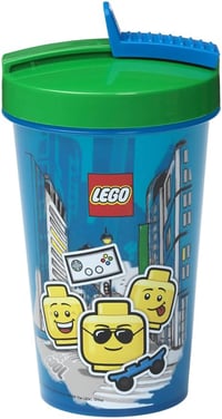 LEGO Kék Ivópohár Szívószállal - Mosogatógépben Mosható Gyerek Bögre Kiránduláshoz, Piknikhez - Fiús Dizájn 3