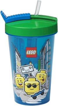 LEGO Kék Ivópohár Szívószállal - Mosogatógépben Mosható Gyerek Bögre Kiránduláshoz, Piknikhez - Fiús Dizájn 1