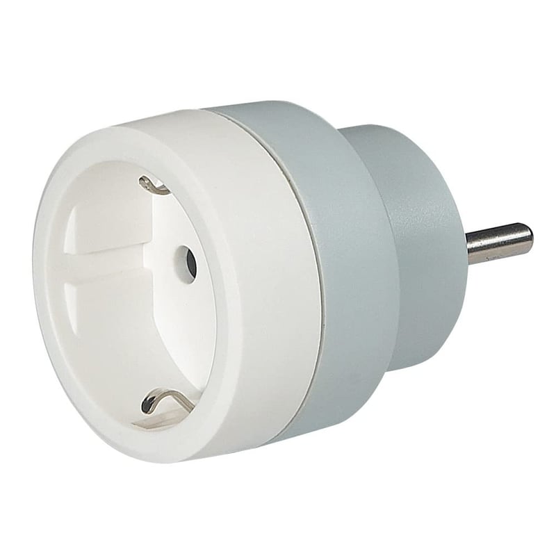 Cestovný adaptér Legrand 2P+T 16A 230V z nemeckej zásuvky na francúzsku zásuvku, sivá/biela