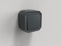 Legrand Plexo 10A vodotesný nástenný vypínač, jednopólový alebo prepínač, antracitový, na povrchovú montáž, kompletná súprava na ovládanie osvetlenia 4