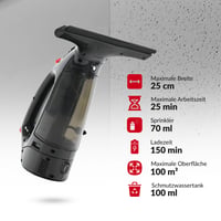 Aparat de curățat geamuri cu acumulator Lehmann cu lamelă de cauciuc, aspirator de geamuri fără fir 25 cm, set electric de curățat geamuri cu pulverizator, rezervor 100 ml, tijă telescopică și lavetă din microfibră 2