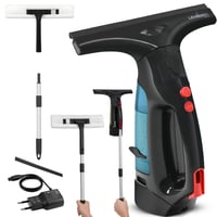 Aparat de curățat geamuri cu acumulator Lehmann cu lamelă de cauciuc, aspirator de geamuri fără fir 25 cm, set electric de curățat geamuri cu pulverizator, rezervor 100 ml, tijă telescopică și lavetă din microfibră 1