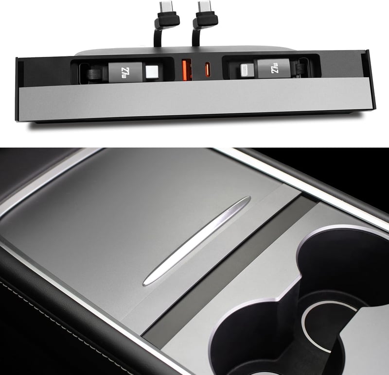 Leikaendi Tesla Model Y/3 USB Hub töltő 27W gyors töltéssel és csúsztatható fedéllel