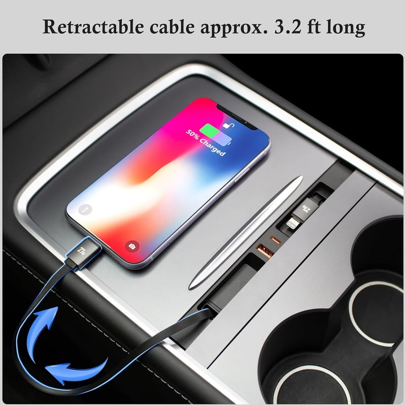 Leikaendi Tesla Model Y/3 USB Hub töltő 27W gyors töltéssel és csúsztatható fedéllel