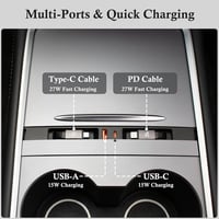 Leikaendi Tesla Model Y/3 USB Hub töltő 27W gyors töltéssel és csúsztatható fedéllel 3