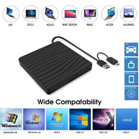 Leikurvo vanjski DVD pogon USB 3.0 i Type-C, prijenosni CD DVD +/-RW ROM čitač i pisač, kompatibilan s Windows XP/Vista/7/8/10/11 i Linuxom 5