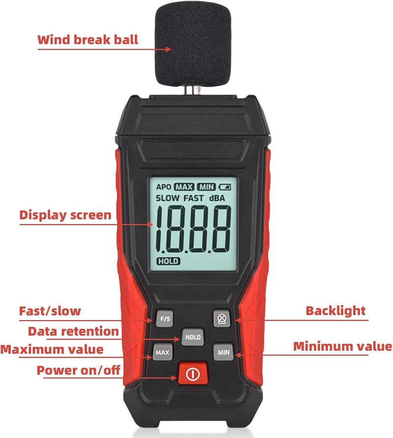 Leikurvo Zajmérő 30-130dB LCD Kijelzővel Háztartási Zajszint Mérő