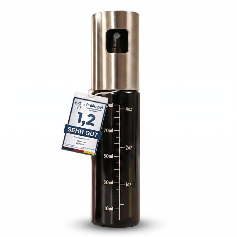 Leisure Life Spray pentru ulei, Obsidian Black, sticlă cu protecție UV și înveliș din oțel inoxidabil, 100% fără BPA, pulverizator de ulei pentru bucătărie