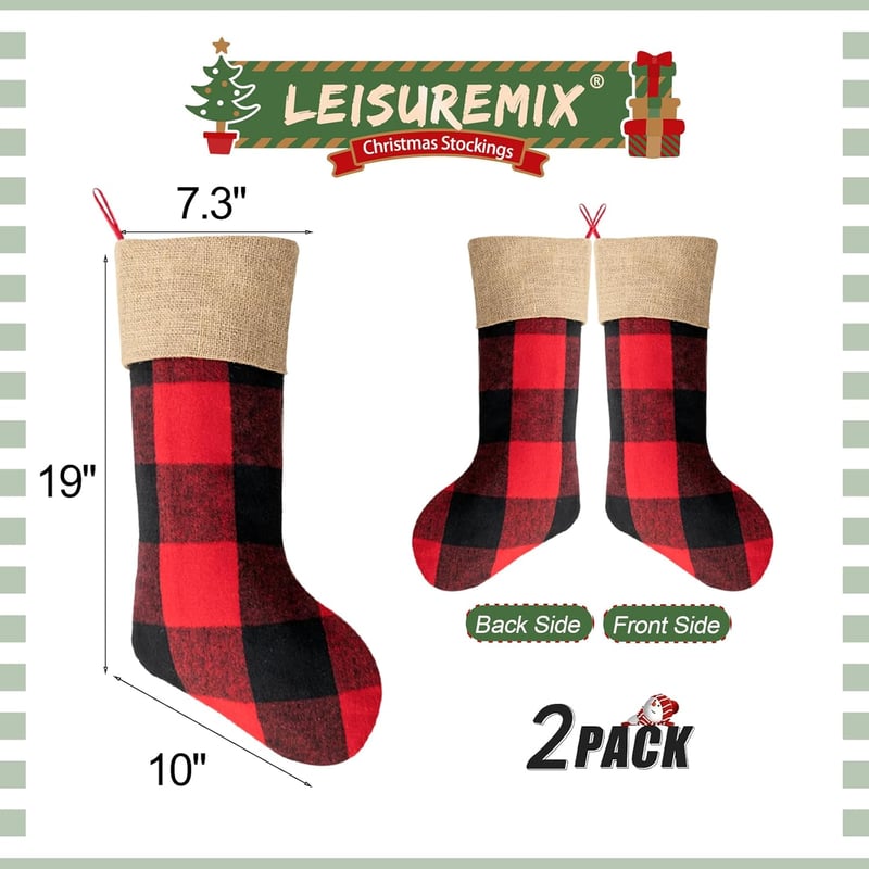 Leisuremix Karácsonyi Zokni Szett 2 db, 46 cm Nagy Mikulás Harisnya Juta Mandzsettával, Kandallóhoz Karácsonyfa Dekoráció