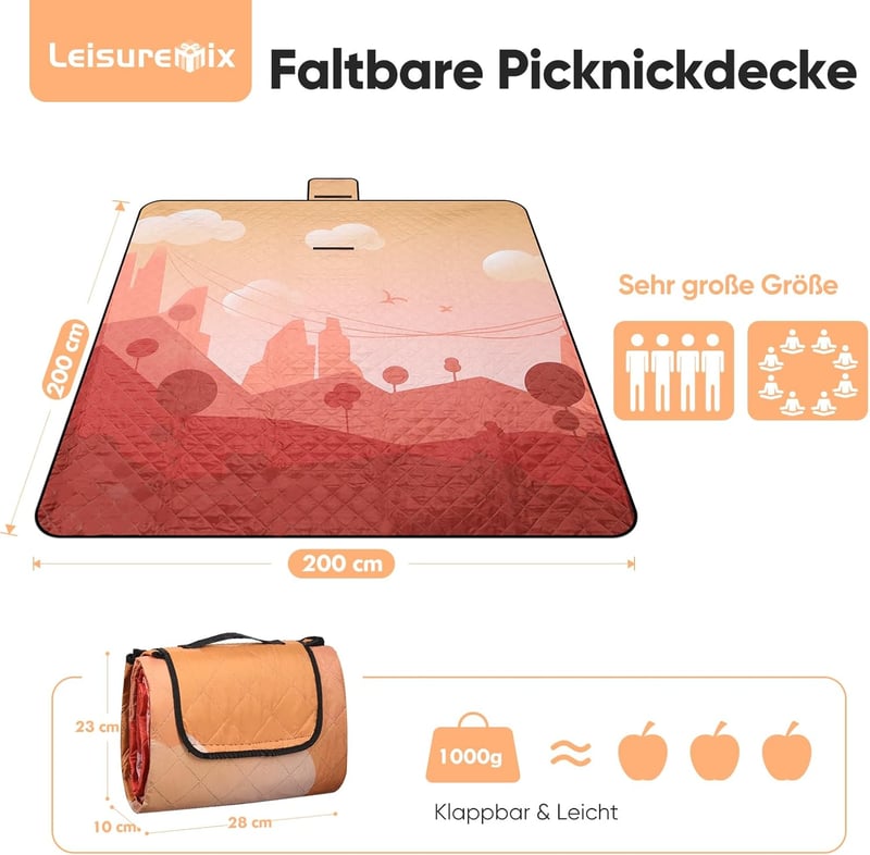 Leisuremix XXL Vízálló Piknik Takaró 200x200 cm - Hőszigetelt Kempingpléd 6-8 Személyre, Ultrakönnyű Oxford Anyagból, Hordozófüllel